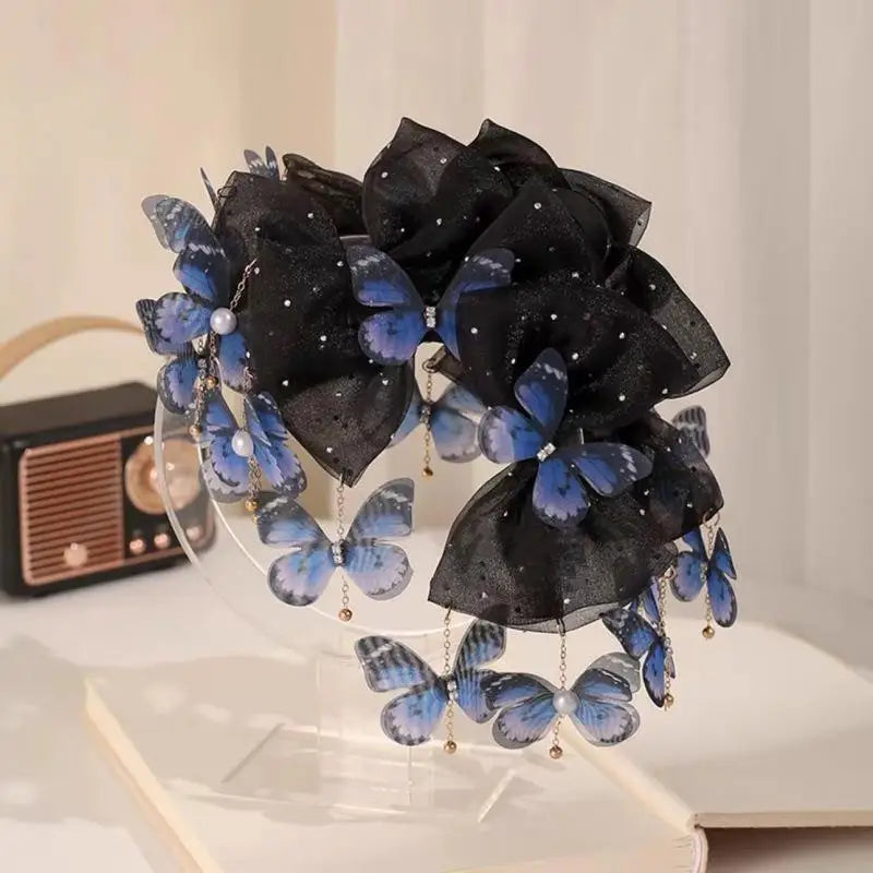 Trendy Butterfly Tassel Hair Claw; Mesh Shark Clip For Ponytail; Must-Have Hair Accessory For Women