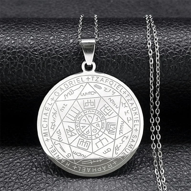 Seal of Seven Archangels Medal Stainless Steel Necklace Seal of Solomon Saint Michael Ne detail view