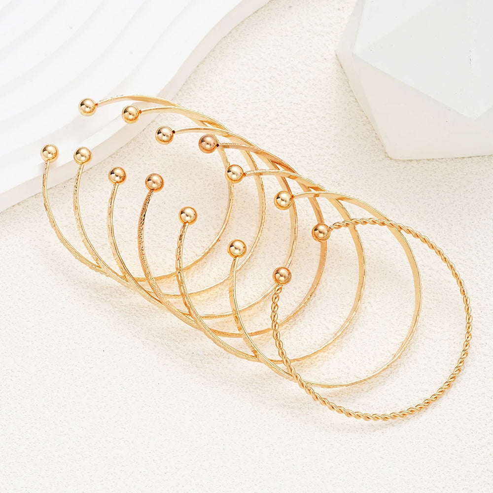 7 Pcs/Set Punk Gold Color Bracelets for Women Streetwear Goth Heart Prints Metal Desi lifestyle view