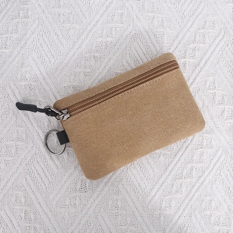 Canvas Mini Coin Wallet | Solid Color Zipper Key Bag additional angle