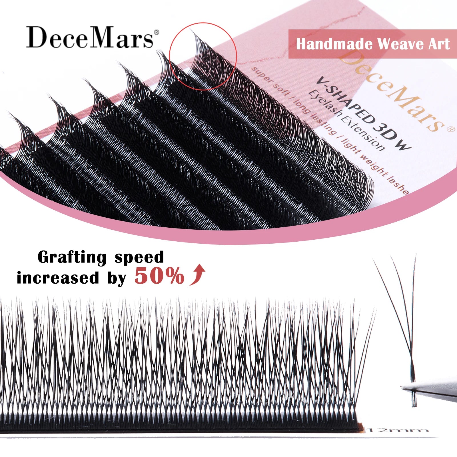 DeceMars V-Shaped 3D Eyelash Extensions | Matte Black 12 Rows Tray additional angle