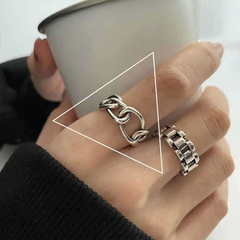 VENTFILLE 925 Sterling Silber Geometrischer Mehrschichtiger Ring mit runden Perlen | Modischer Punk-Temperament-Schmuck