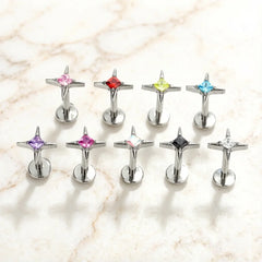 G23 Titanium 16G CZ Square Star Labret Tragus Helix Cartilage Flat Back Earring Nose Stud Medusa Pie