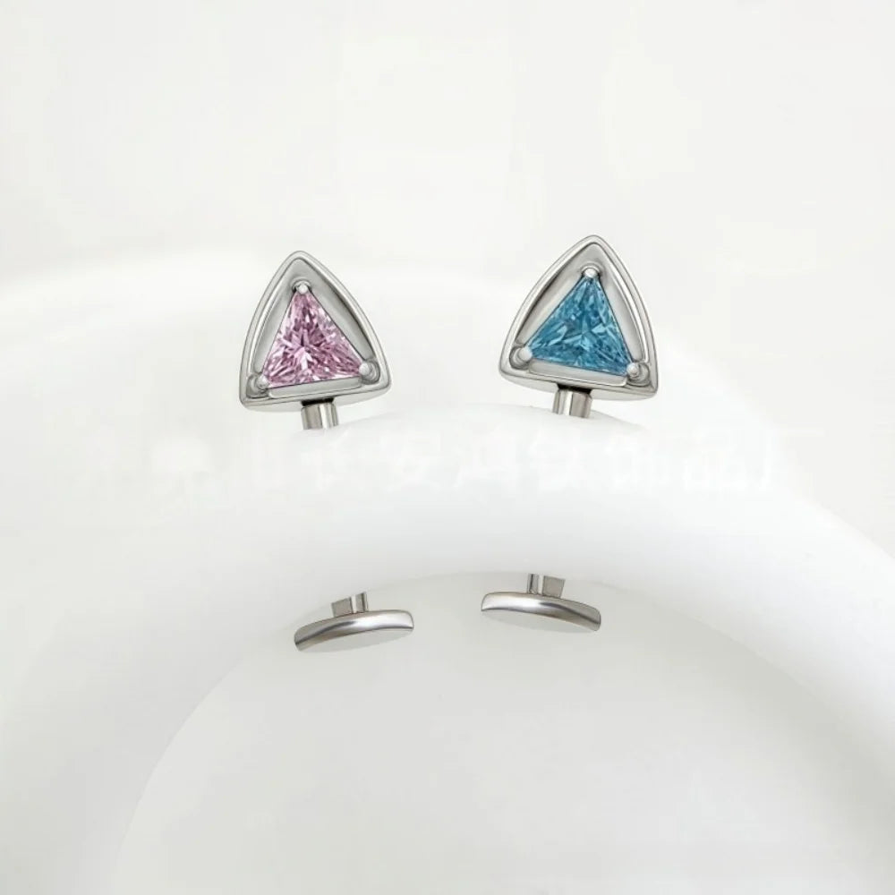 G23 Titanium 16G Cat Ear Labret Helix Tragus Cartilage Flat Back Earrings with CZ - Inte detail view