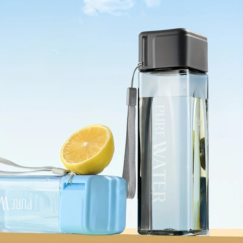 minimalist square plastic water cup, leak proof, with drawstring and lid, portable sp lifestyle view