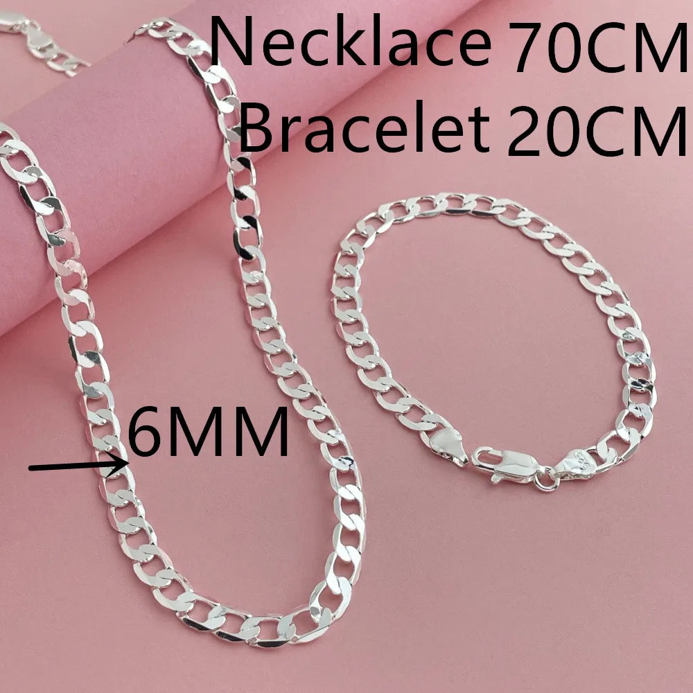 Fashion classic 925 sterling silver 6MM one to one Cuban NK necklace bracelet set suitab detail view