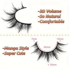 7 Pairs Manga Lashes - Natural Look, 3D Volume, Wispy, Fluffy, Spiky, Anime & Cosplay Ey detail view