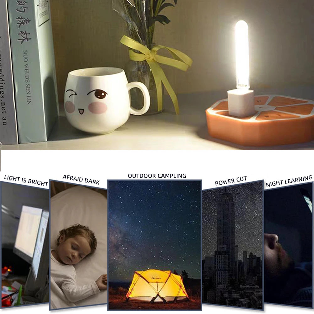 5pcs Portable USB Strip Light Mini Led Warm White Night Lights USB Plug Book Lamp Room Emergency Lighting for Power Bank PC