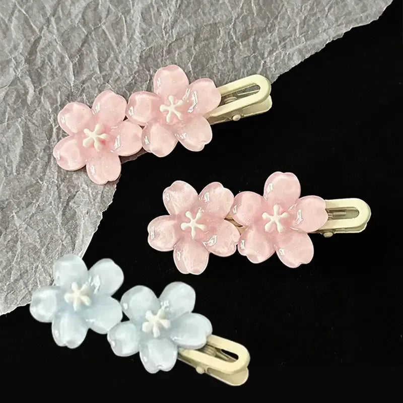 Jelly Cherry Blossom Hair Clips Pink Blue Flower Hairpins for Girl Romantic Wave Side Bangs Barrette