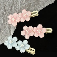 Jelly Cherry Blossom Hair Clips Pink Blue Flower Hairpins for Girl Romantic Wave Side Bangs Barrette