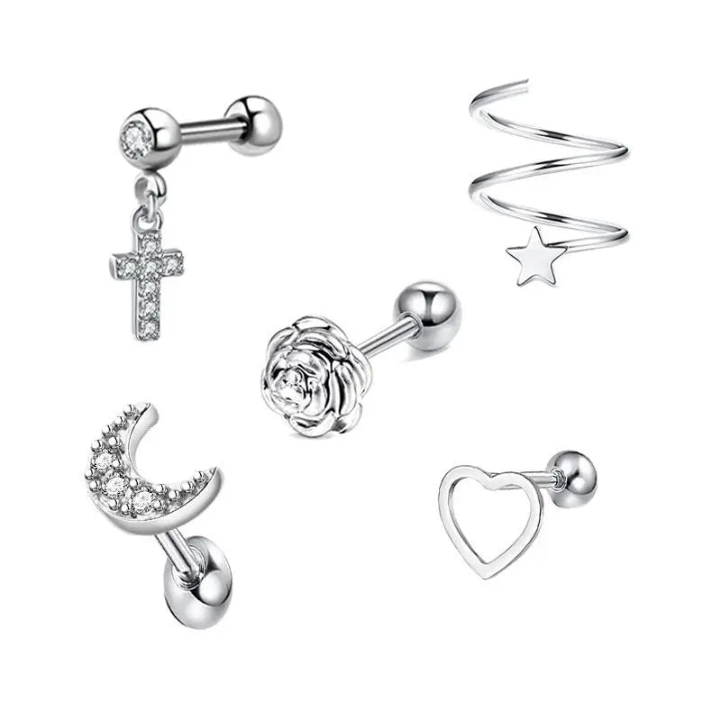 5PCS Heart Tragus Piercing Stud Earring Set Small Lobe Stud Earrings Cartilage Piercing detail view