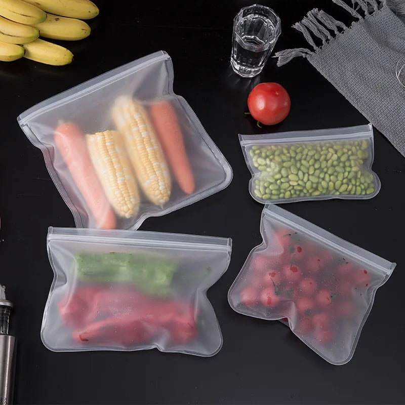 Silicone Food Storage Bag Containers Fresh Bag Reusable Stand Up Zip Shut Bag Leakp additional angle