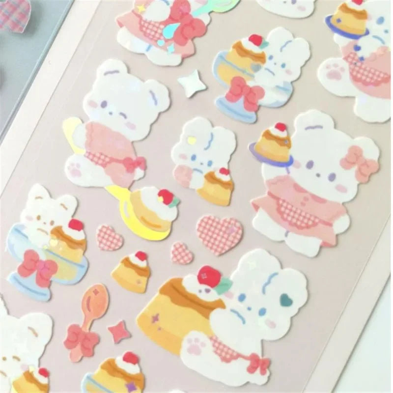1pc Korean Cute Sticker Kawaii Bling Bunny Rainbow Four-leaf Pudding Sticker Waterproof detail view