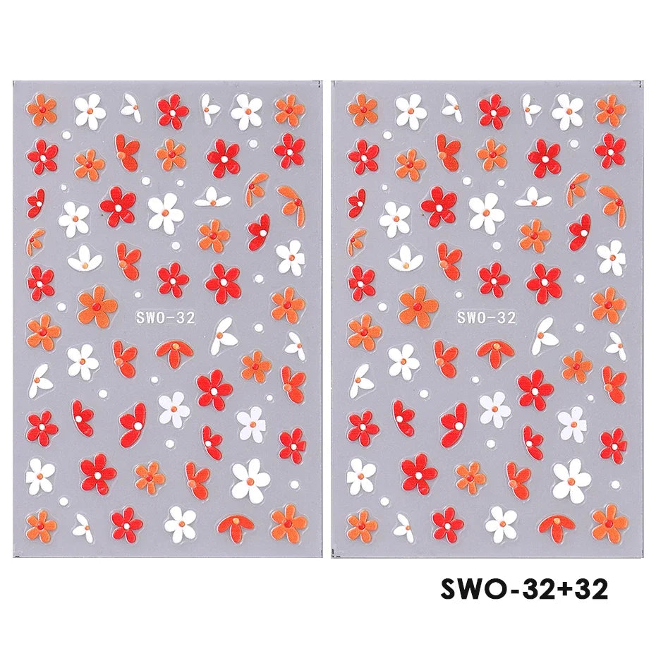 2pcs Sweet Element Nail Art Stickers Simple Flower Heart Cherry Strawberry Kawaii D additional angle
