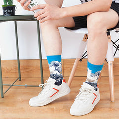 1 Pair Van Gogh Starry Night Cotton Socks Women Men Mona Lisa Oil Painting Retro-classical Series Skateboard Casual Couple Socks