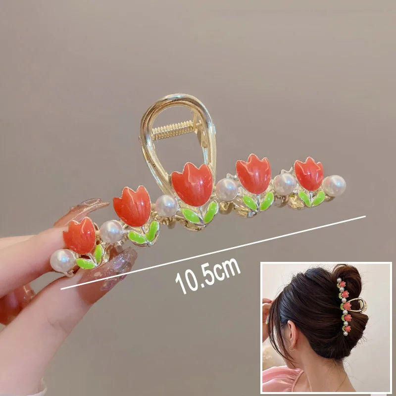 New Sweet Flower Durian Hair Claw Clip Ponytail Grab Hair Clips Shark Clip Woman Hair alternate view