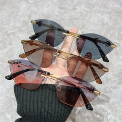 2026 Rimless Sunglasses for Men with Metal Chain Detail | Niche High-End UV Protection close-up view