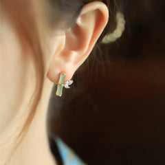 Vintage Ethnic Style Imitation Jade Bamboo Crystal Stud Earrings Women Temperament Chine detail view