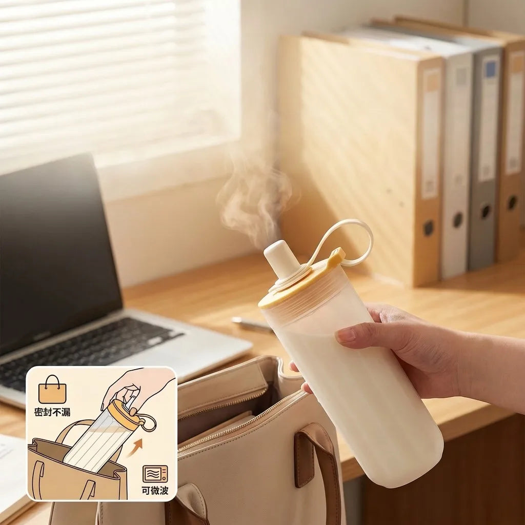 Transparent Plastic Tea Milk Coffee Mug Portable Cold And Hot Water Cup With Straw&Handl detail view