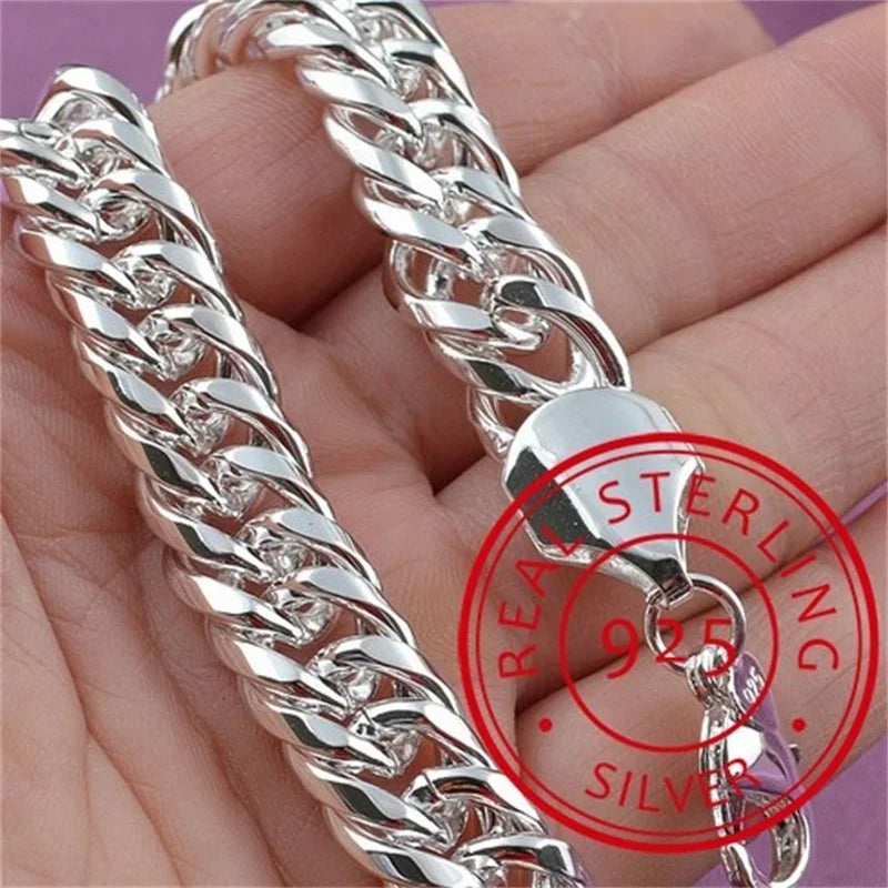 Fine 925 Sterling Silver Noble Nice Chain Solid Bracelet for Women Men Charms Party Gi close-up view