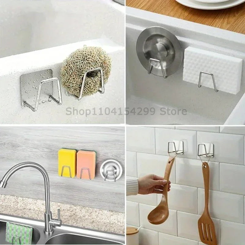 Steel Sink Sponges Drain Drying Rack Self Adhesive Storage Holder Wall Hooks Kitchen O close-up view