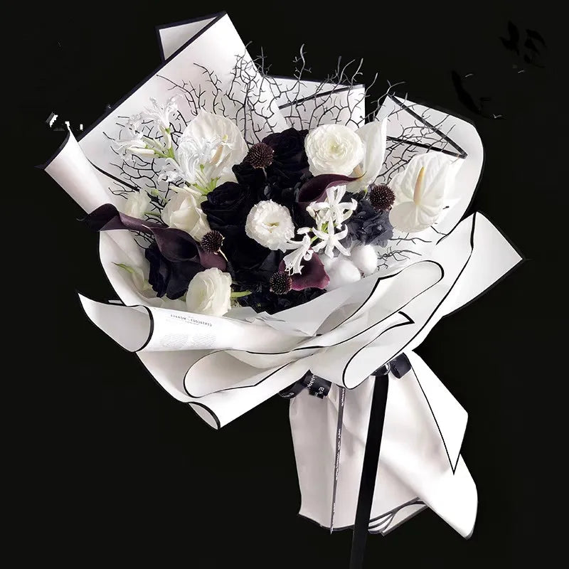 Florist Bouquet Wrapping Paper | 5 Pack Black and White Aristocrat Flower Wrap detail view