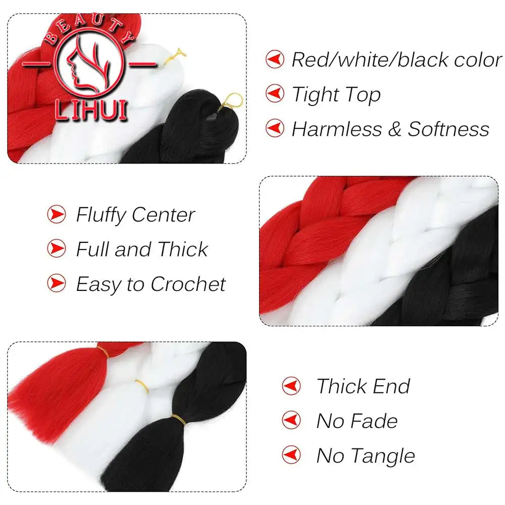 Lihui Pre Stretched Jumbo Braid Hair Extensions 24 inch | Kanekalon Synthetic Hair for close-up view