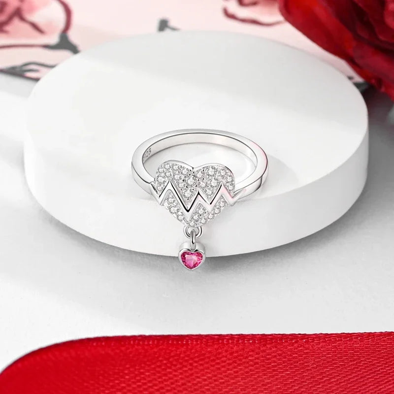 New Original Silver 925 Rings Sparking Colorful Infinite Love Heart Ring for Women Eng close-up view
