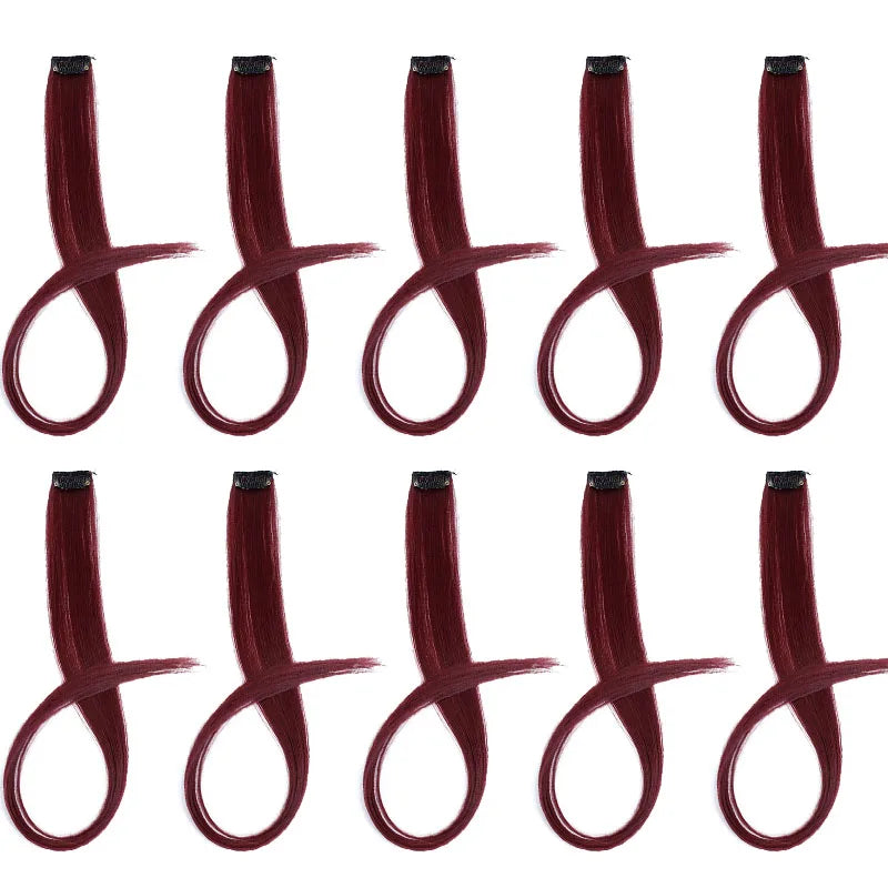 10pcs 22Inch Synthetic Long Straight Hair Extensions Clip in Colored Party Highlights close-up view