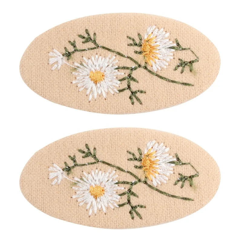 Hand Embroidered Floral BB Hair Clips Soft Fabric Non Slip Hair Barrettes Little Girls Daily Picnic Party Photo Hair Accessories