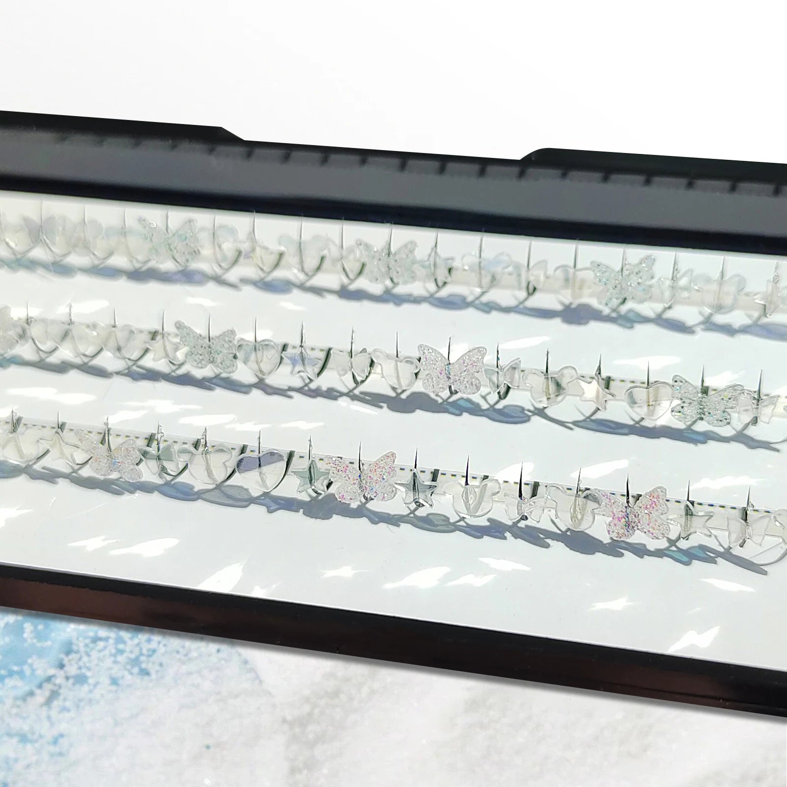 Summer Silvery Butterfly Fairy Eyelashes | Glitter Music Festival Lashes 10-15mm detail view