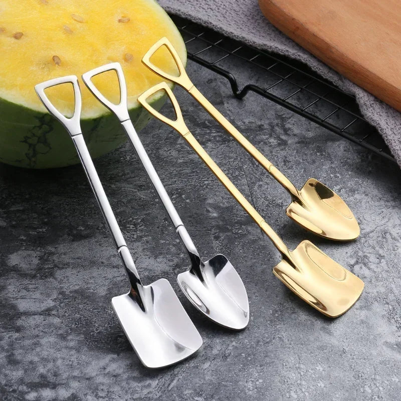 Stainless Steel Dessert Spoon Set | Shaped Spade Scoop for Ice Cream and Fruit close-up view