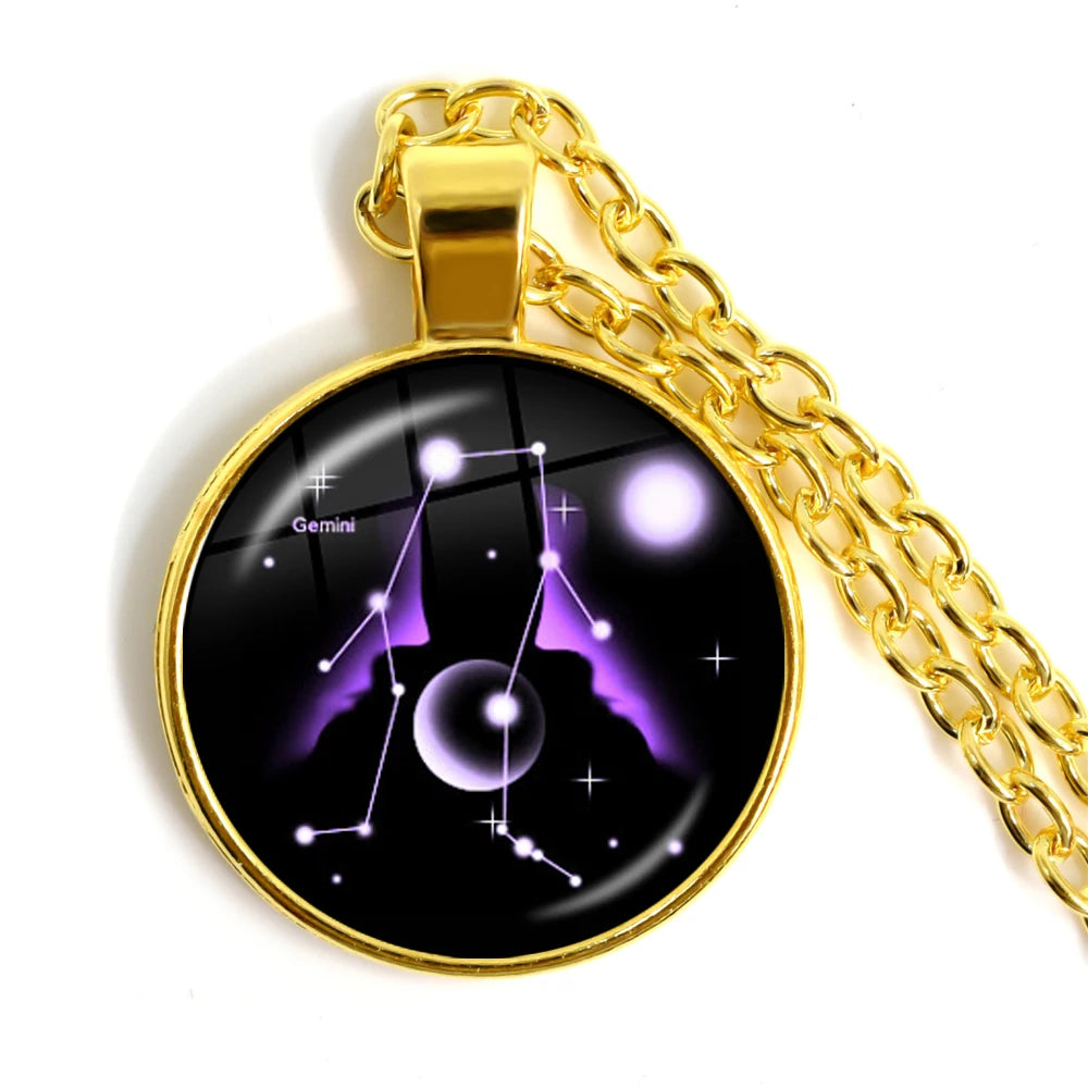 Zodiac Necklace Silver Plated | 12 Constellation Pendant Jewelry lifestyle view