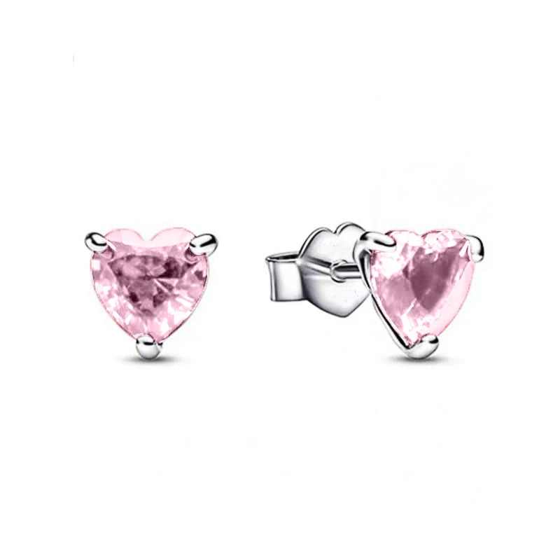 Hot selling 925 silver heart-shaped, pink,red, multi-color crystal sparkling luxury earr detail view