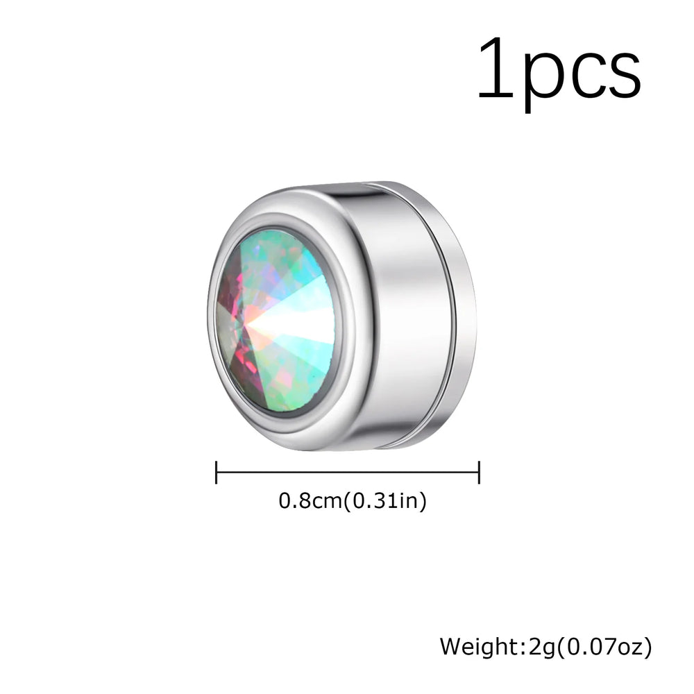 Magnetic Zircon Stud Earrings for Men,8mm Hypoallergenic Stainless Steel Non-Pierced C close-up view