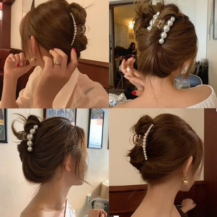 Simulated Pearl Hair Claws for Women Korean Acrylic Hair Clips Girls Large Size Barre alternate view