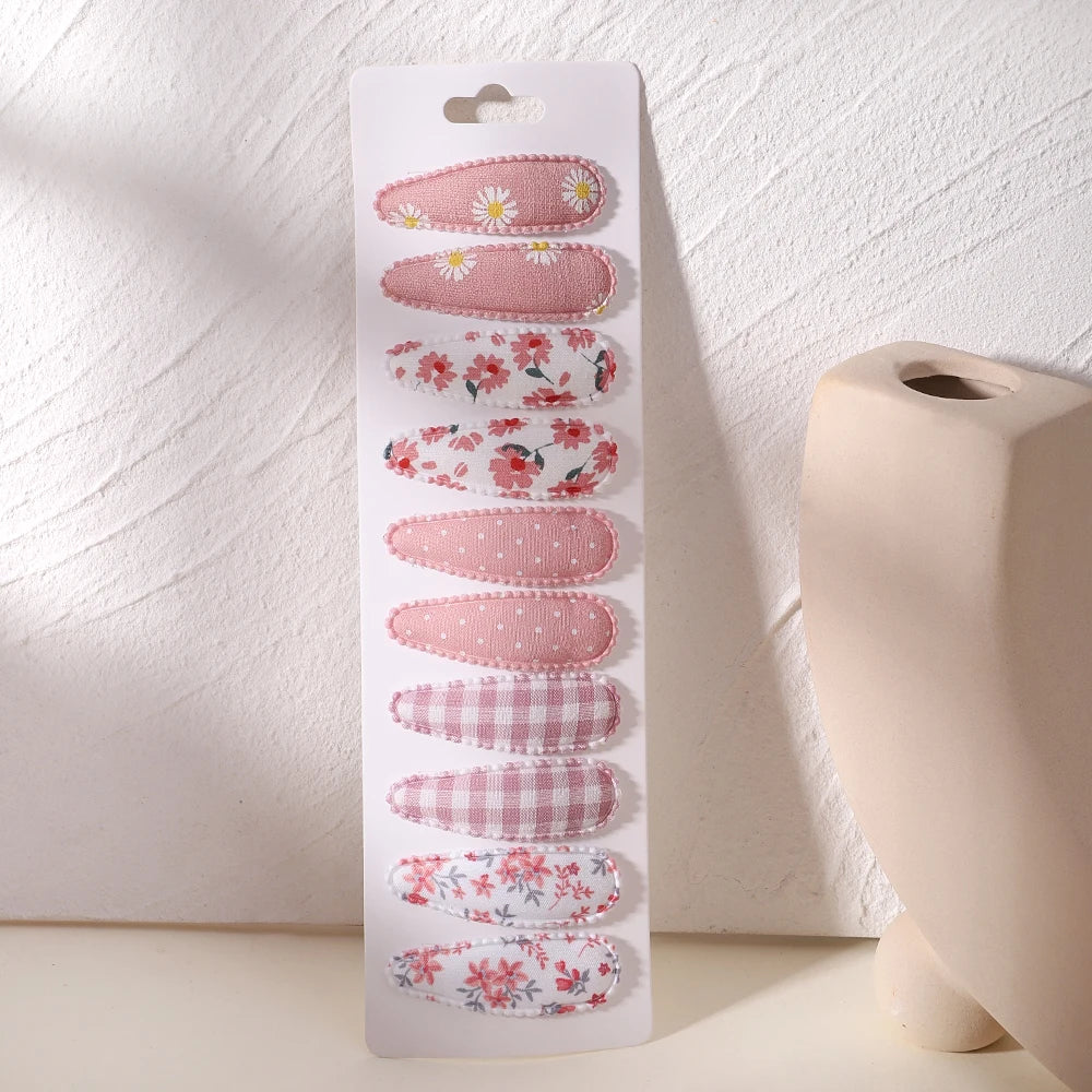 10Pcs/Lot Fresh Print Cotton Alloy Hair Clips for Kids Fabric Plaid BB Hairpins Girl alternate view