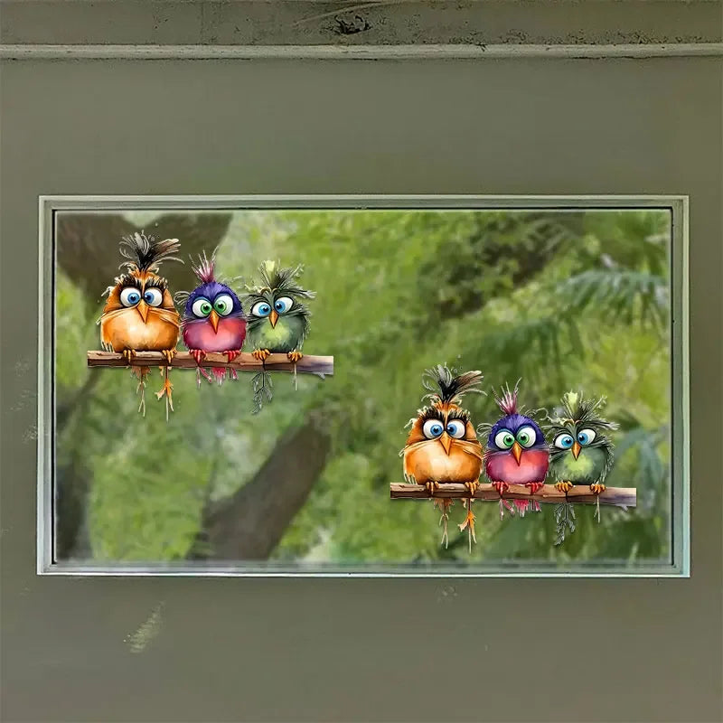 Funny Cartoon Bird Window Stickers | Self-Adhesive PVC Home Decals lifestyle view