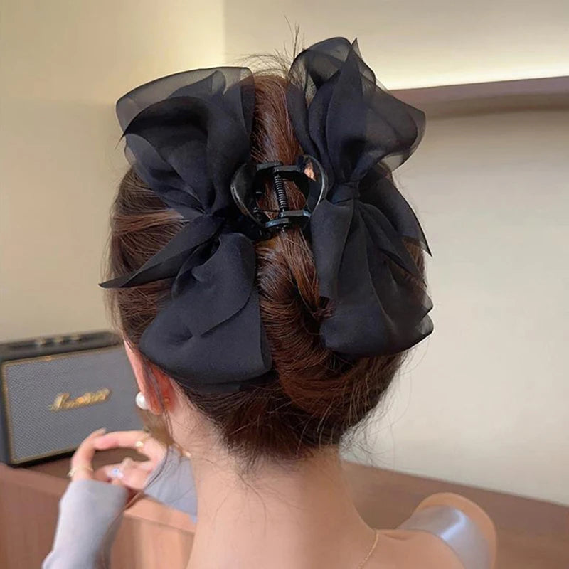 Mesh Bow Grip Clip Female Ponytail Braid Hair Clip Elegant Girl Hair Clip Hair Accesso close-up view
