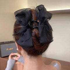 Mesh Bow Grip Clip Female Ponytail Braid Hair Clip Elegant Girl Hair Clip Hair Accesso close-up view