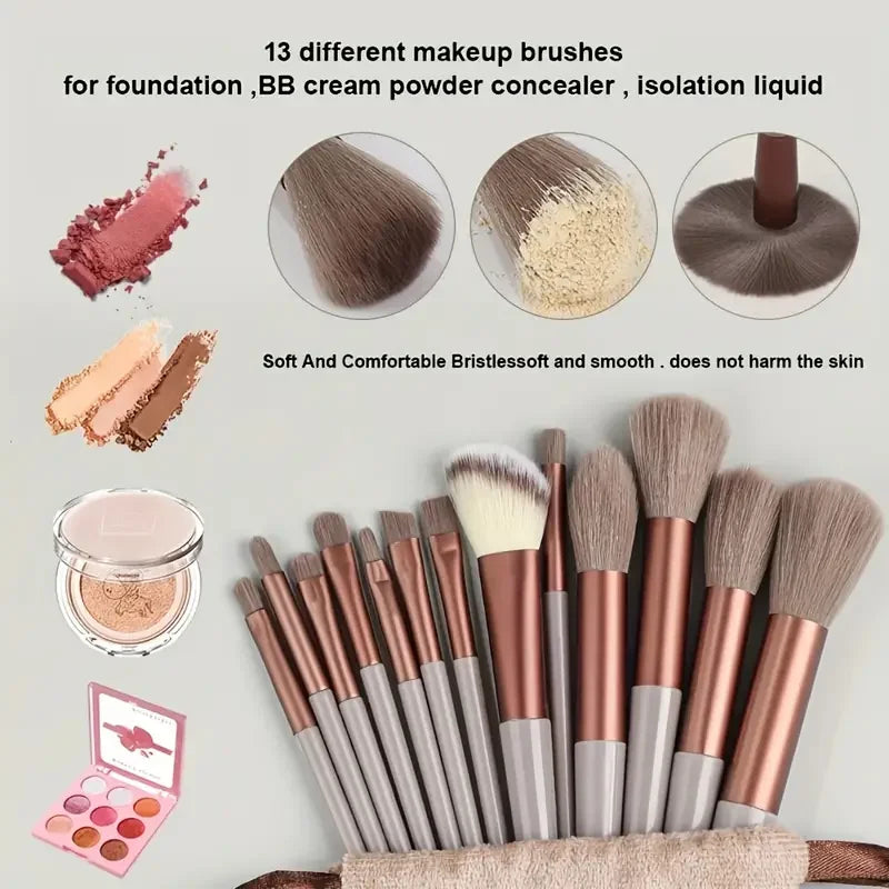 13-Piece Makeup Brush Set | Complete Eye Shadow, Concealer & Powder Brush Kit close-up view