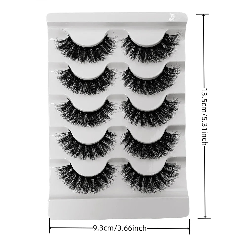 5 Pairs Fluffy Thick Lashes Russian Strip Lashes Faux Mink Fluffy 3D Fake Lashes Makeu close-up view