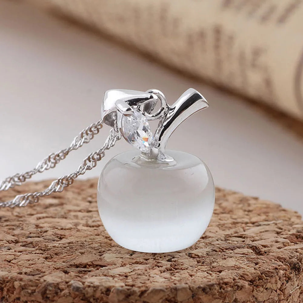 925 Sterling Silver Crystal Apple Link Chain Necklaces For Women Fashion Vintage Eleg alternate view