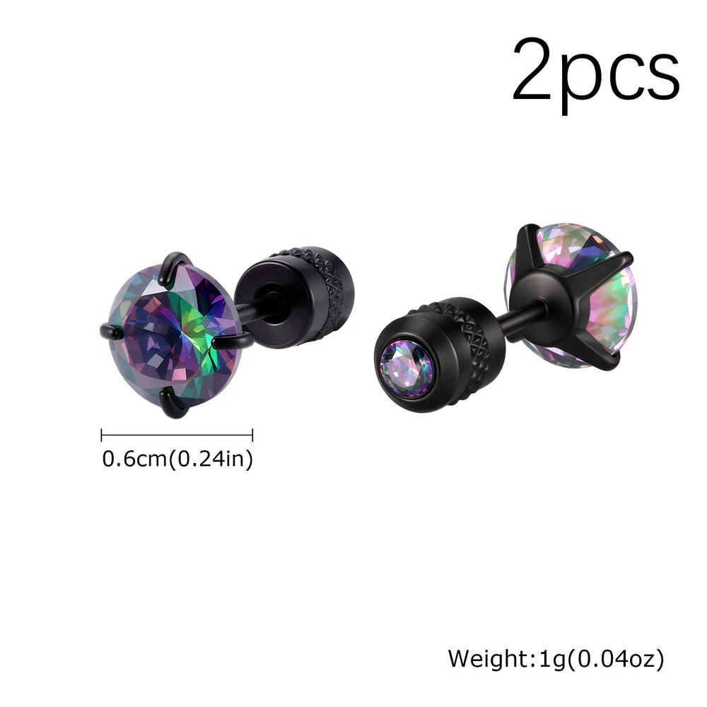 CZ Stud Earrings for Men Women,Hypoallergenic Stainless Steel Round Cubic Zirconia Stud detail view