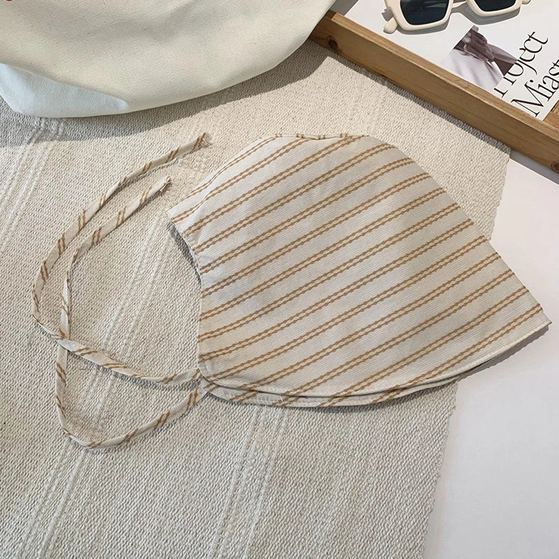 Women's Large Brim Foldable Bucket Hat with Chin Strap | Korean Style Striped Panam additional angle