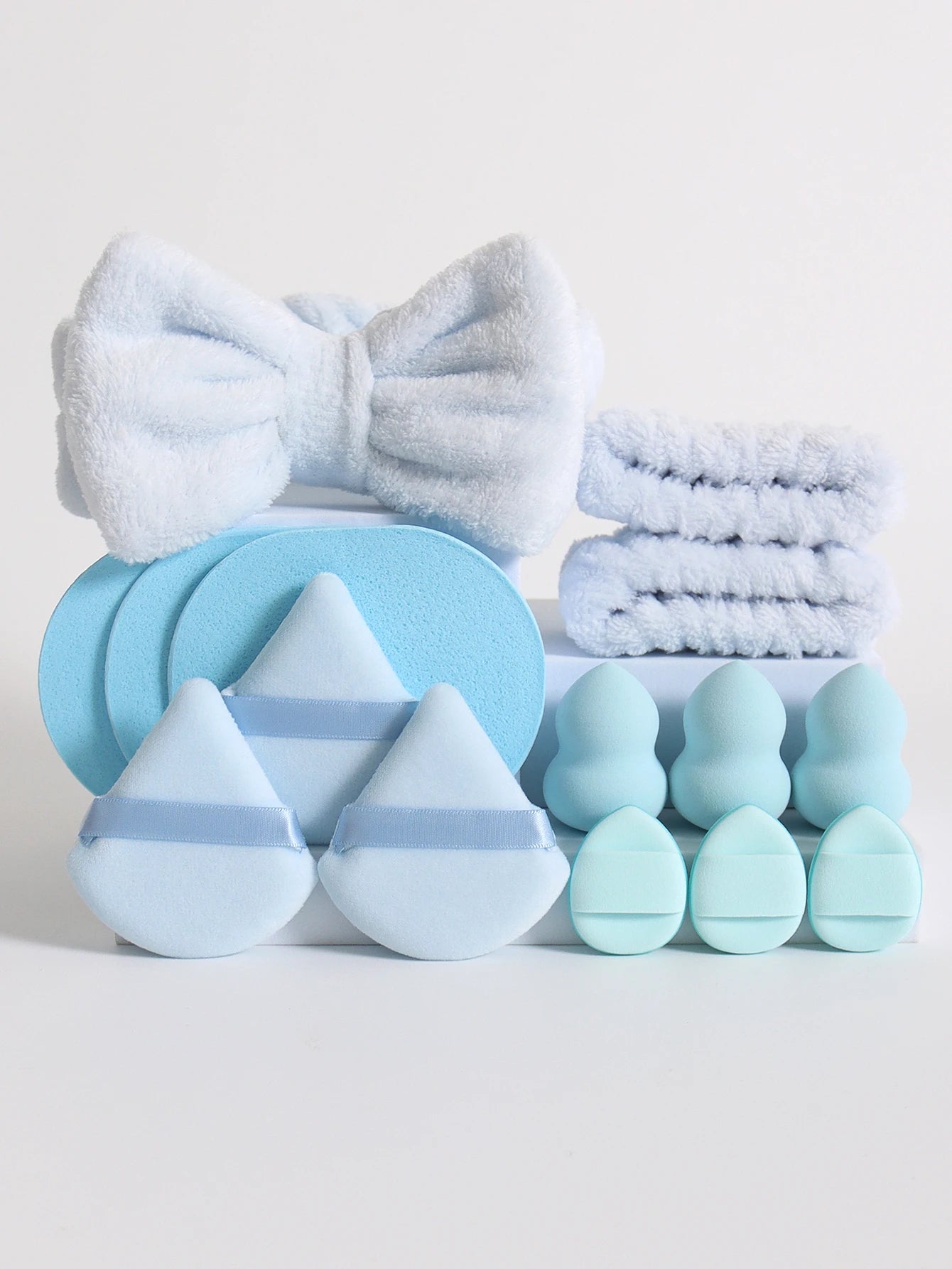 15Pcs Multi-Colored Fluffy Headband and Makeup Sponge Set | Sweet Style Beauty Kit additional angle