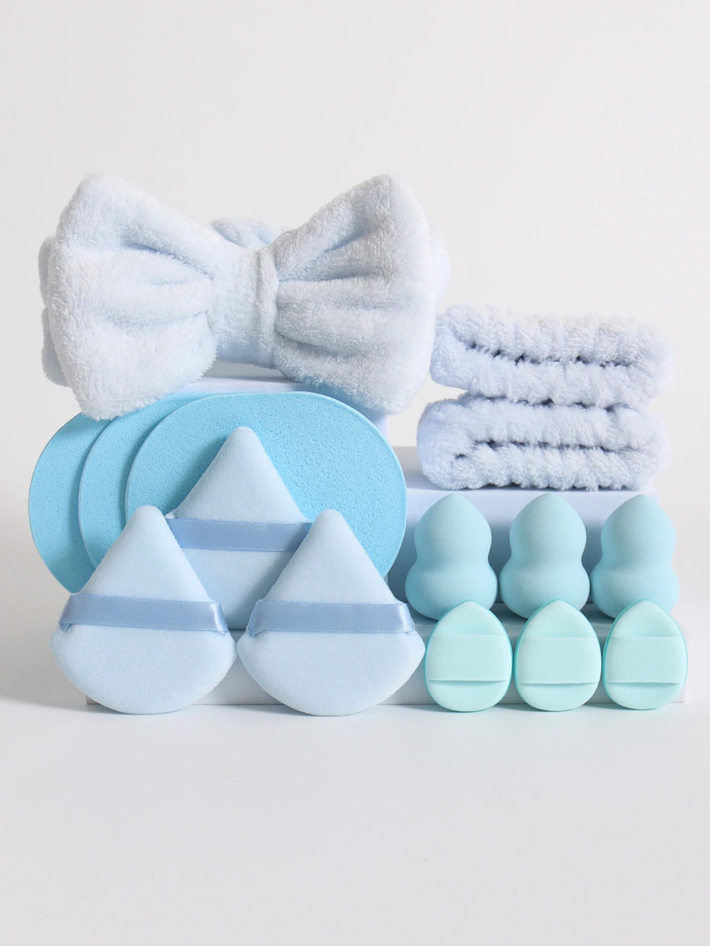 15Pcs Multi-Colored Fluffy Headband and Makeup Sponge Set | Sweet Style Beauty Kit additional angle