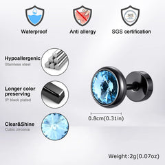 Stainless Steel Men’s Earrings | 8mm Multi-Faceted Screw Back Stud close-up view