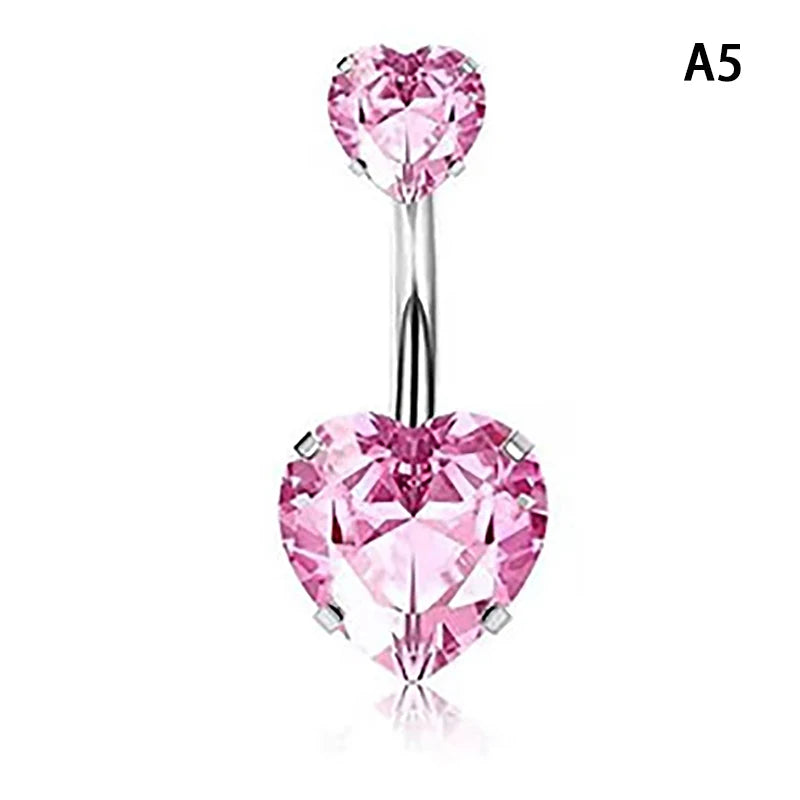 Stainless Steel Butterfly Belly Button Ring High Quality Pink Rhinestone Love Navel Pi close-up view