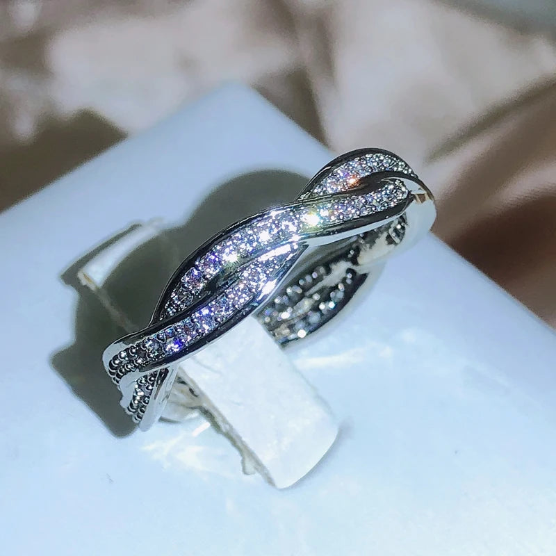 Creative twisted intertwined zirconia ring for women 925 stamps fashion Bling Bling additional angle